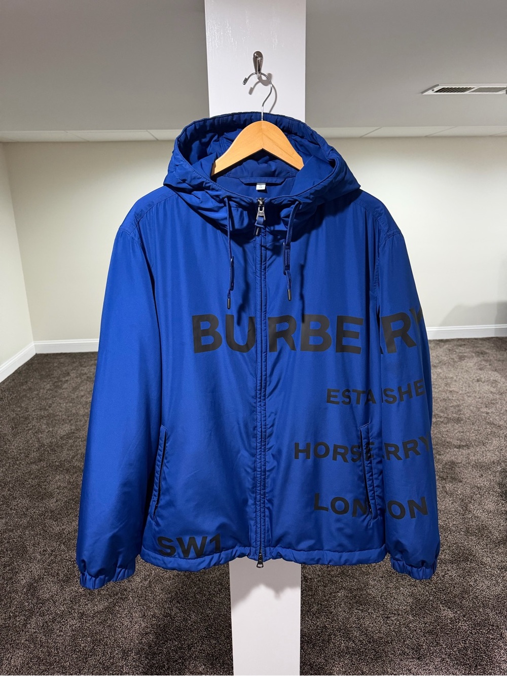 Burberry Horseferry Print Check Nylon Blue Hooded Jacket